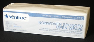 Sponges Gauze Nonwoven Venture™ 4-Ply 2 X 2 Inch .. .  .  